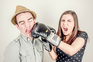 couple in mock fight